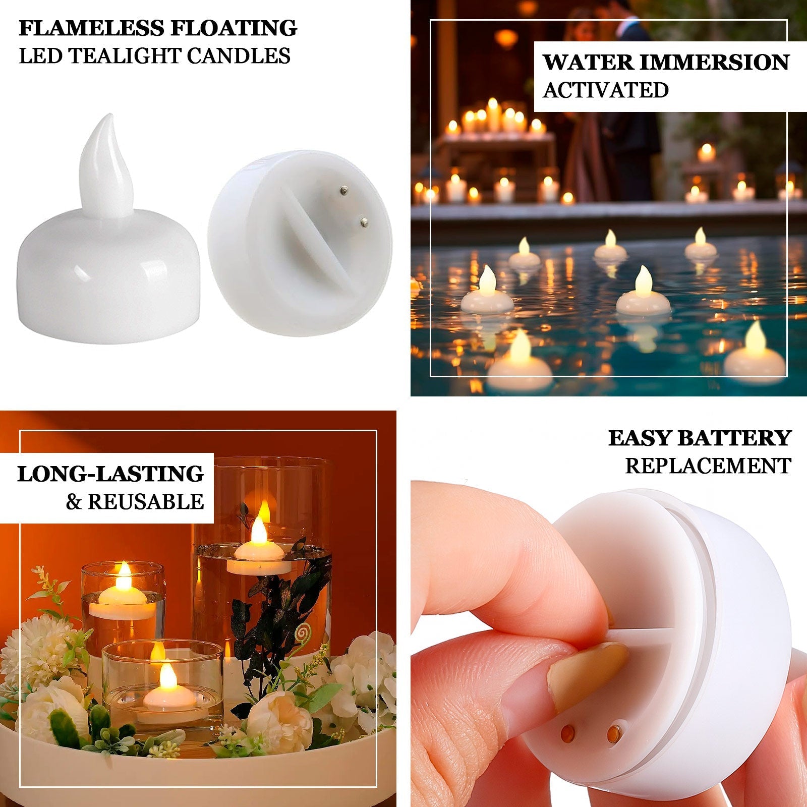 12 - Pack Tealight Candles Flameless Design Warm White - Waterproof Floating LED Lighting - Bell Racket Store