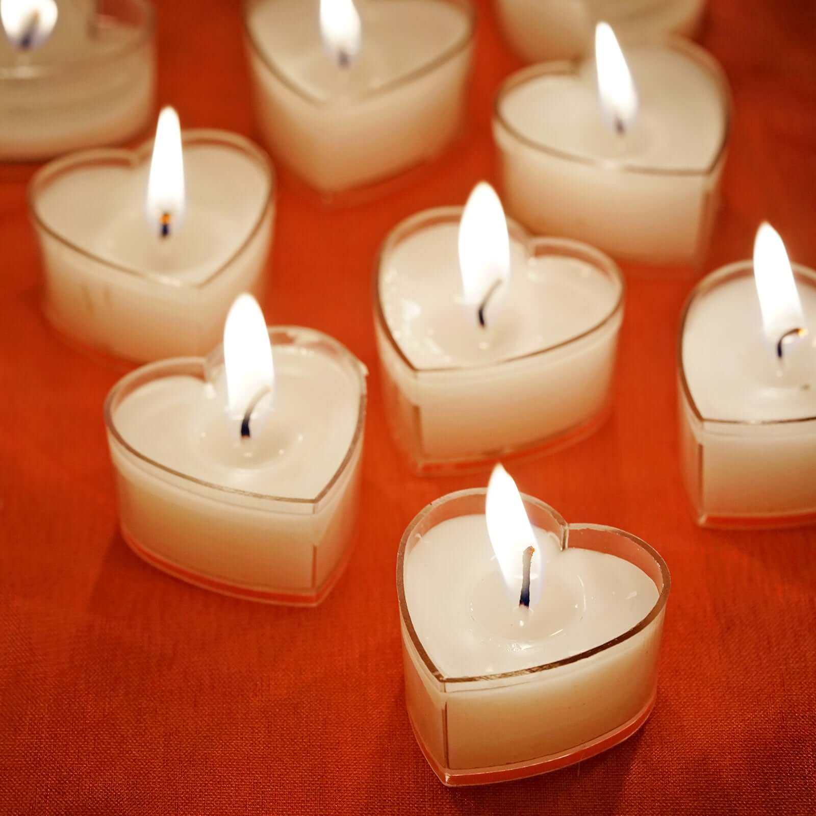 12-Pack Tealight Candles Heart Shaped Design White - Valentines Decor for Romantic Settings Mini