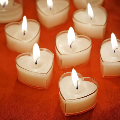 12 - Pack Tealight Candles Heart Shaped Design White - Valentines Decor for Romantic Settings Mini - NestOCart