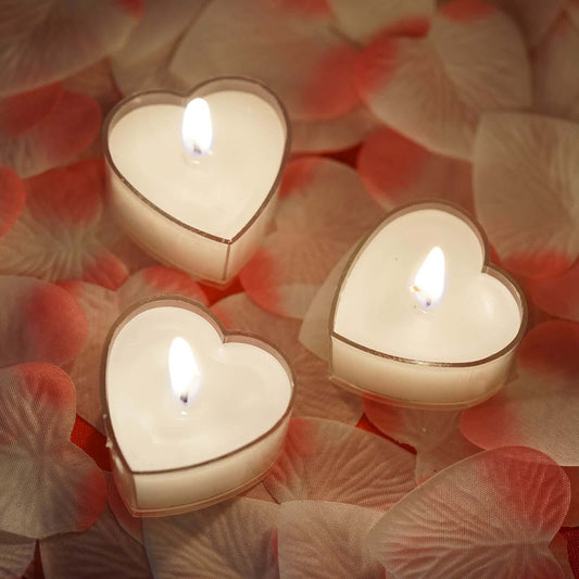 12 - Pack Tealight Candles Heart Shaped Design White - Valentines Decor for Romantic Settings Mini - NestOCart