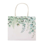 12 Pack White Green Eucalyptus Leaves Paper Party Favor Bags With Handles, Gift Goodie Bags - 6"x7" - Bell Racket Store