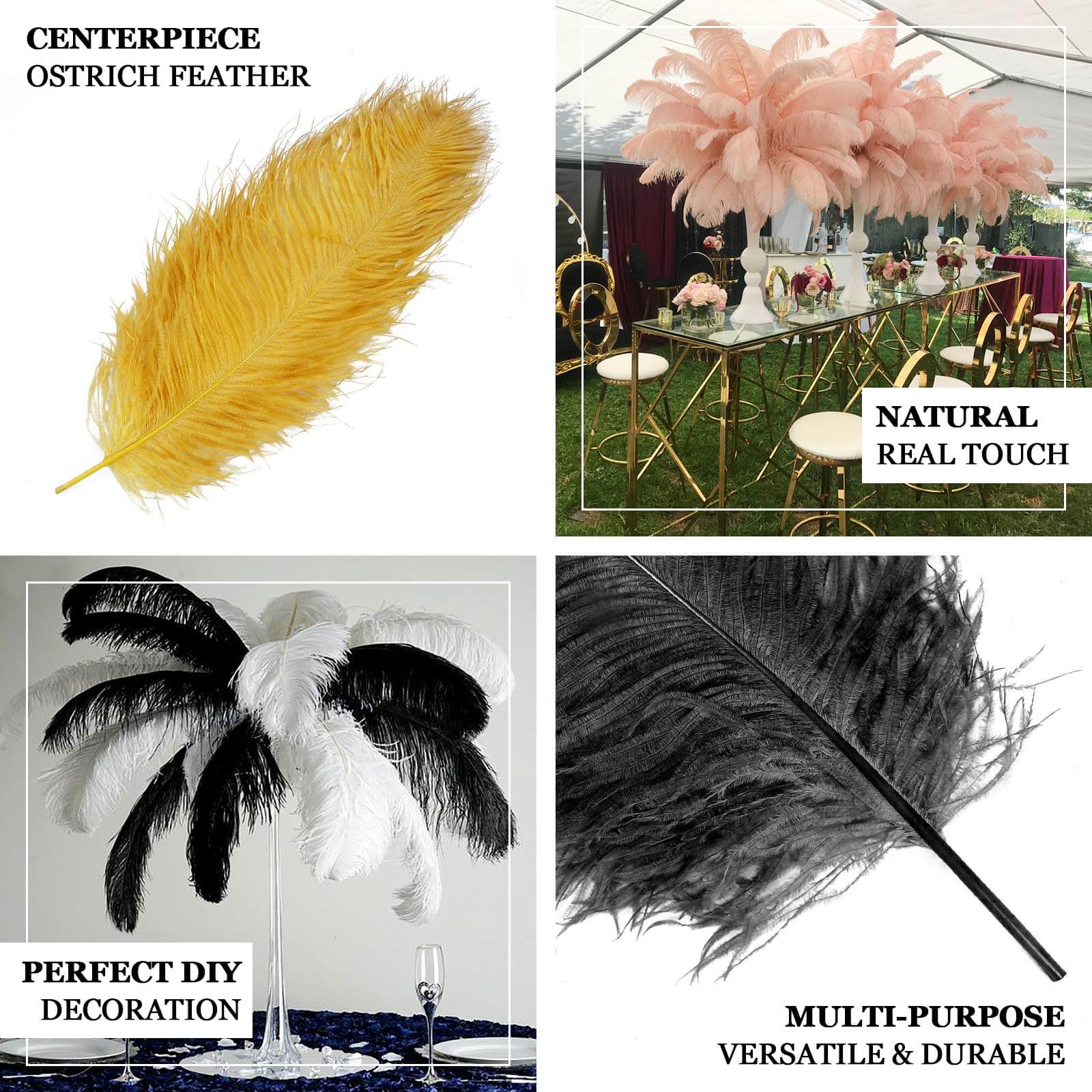 12 Pack White Natural Plume Ostrich Feathers Centerpiece Filler - 24" - 26" - NestOCart