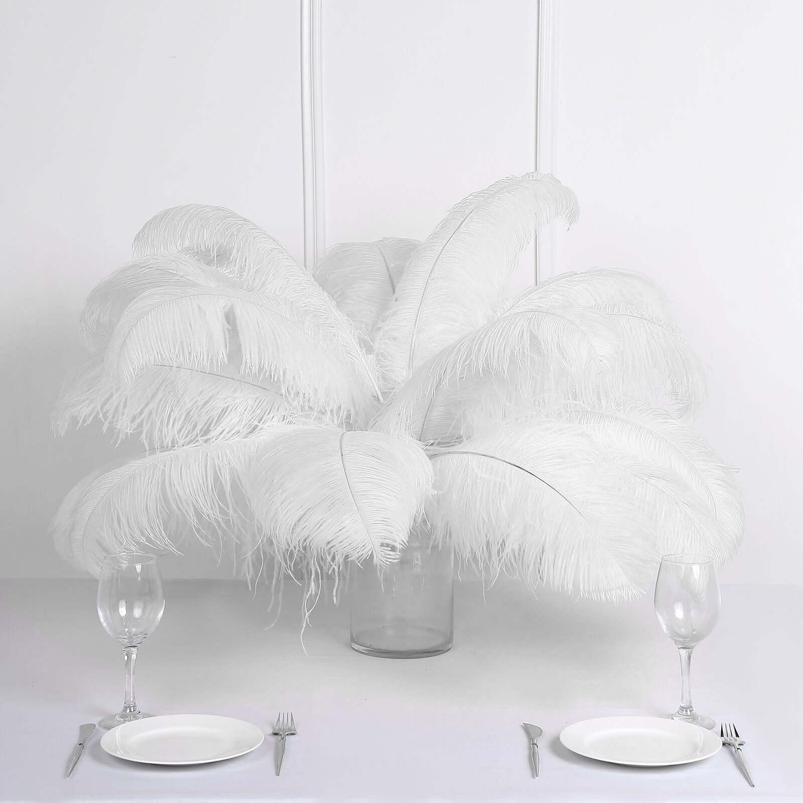 12 Pack White Natural Plume Ostrich Feathers Centerpiece Filler - 24" - 26" - NestOCart
