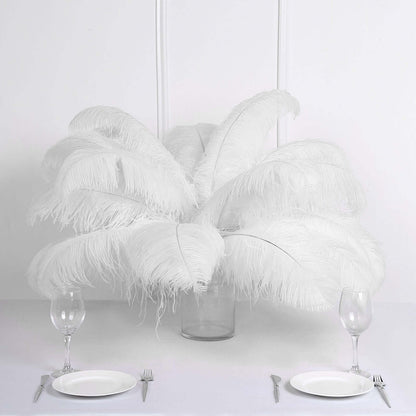 12 Pack White Natural Plume Ostrich Feathers Centerpiece Filler - 24" - 26" - NestOCart