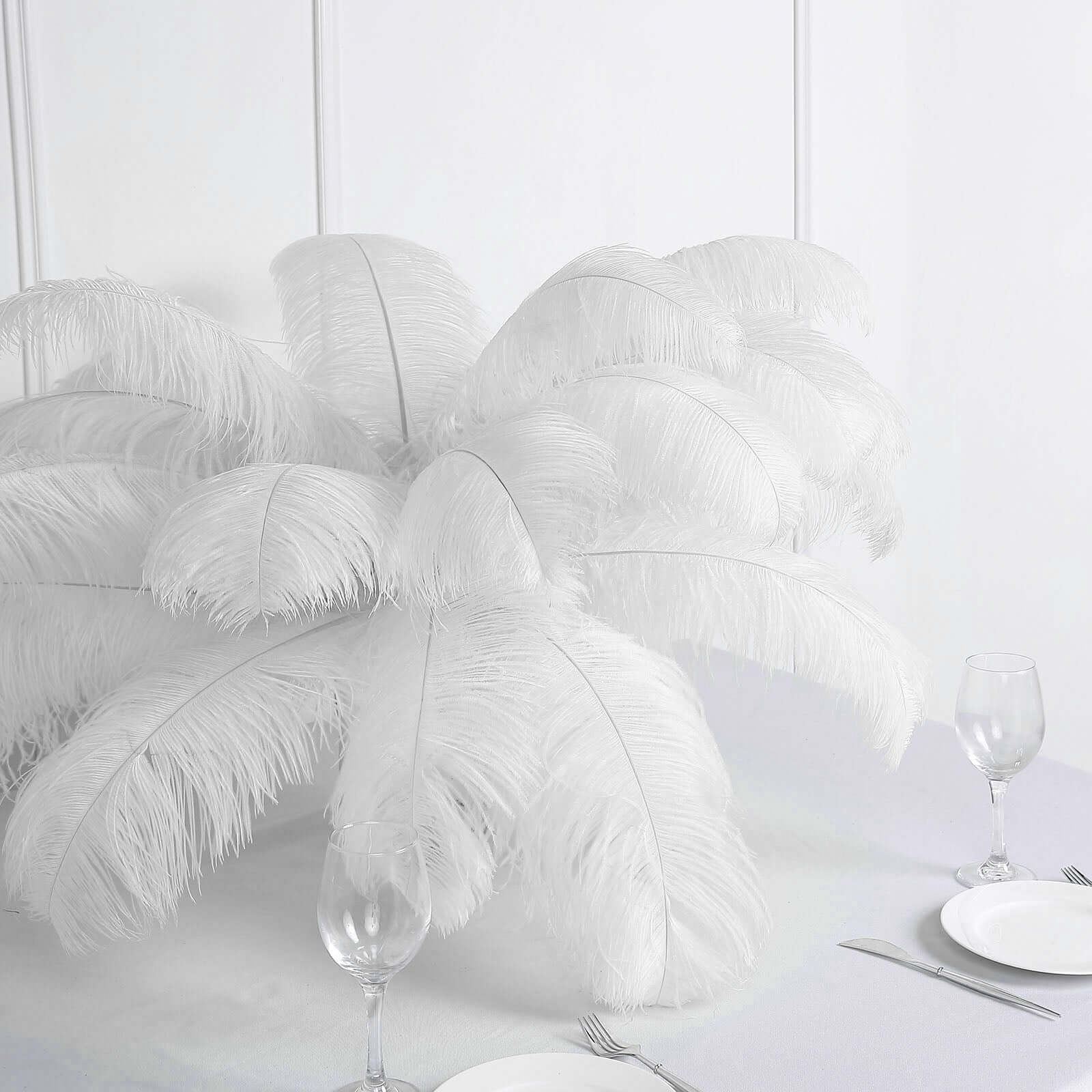 12 Pack White Natural Plume Ostrich Feathers Centerpiece Filler - 24" - 26" - NestOCart
