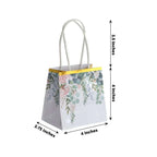 12 Pack White Pink Peony Flower Paper Party Favor Bags With Handles, Small Gift Goodie Bags With Gold Edge - 4"x4" - Bell Racket Store