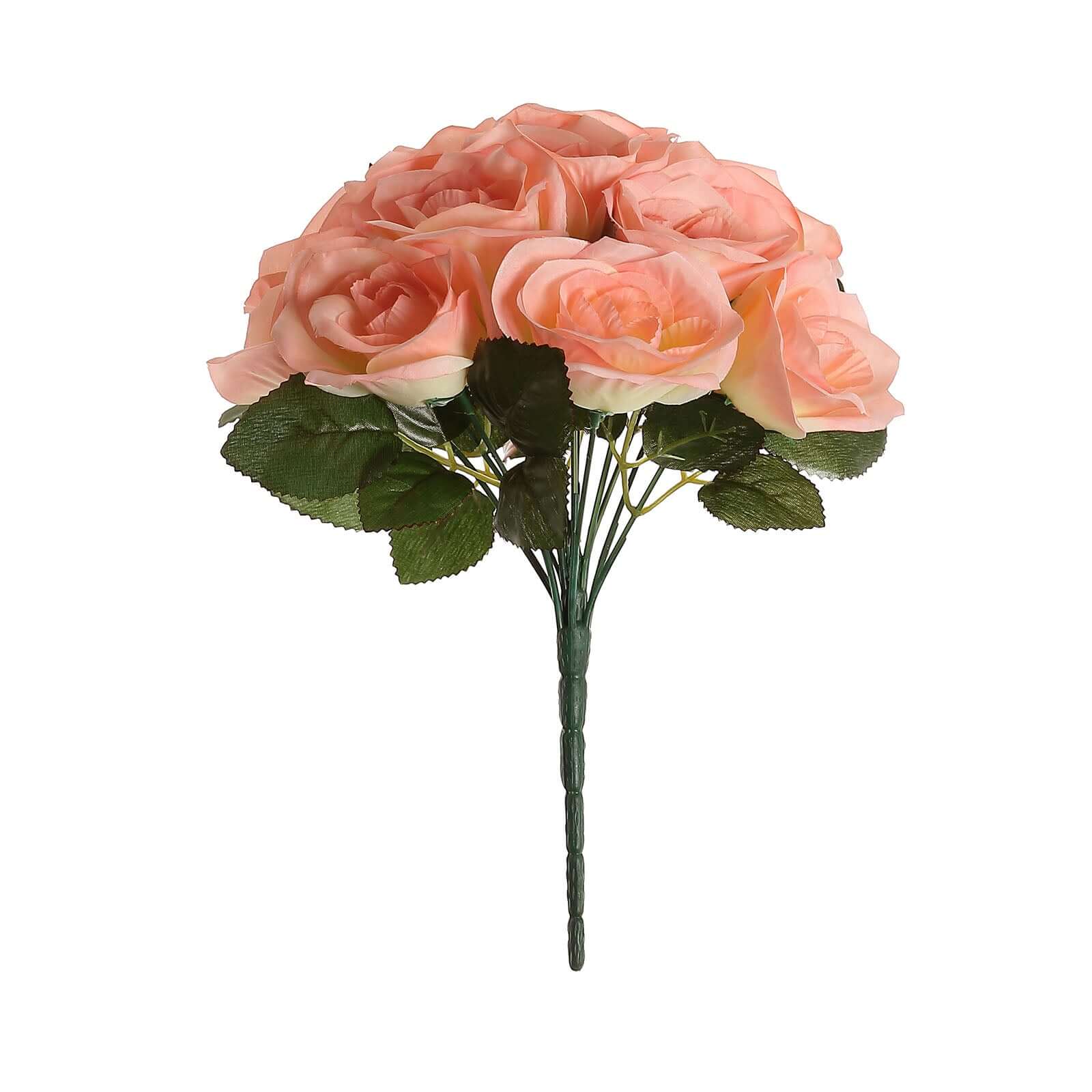 12" Peach Artificial Velvet - Like Fabric Rose Flower Bouquet Bush - NestOCart