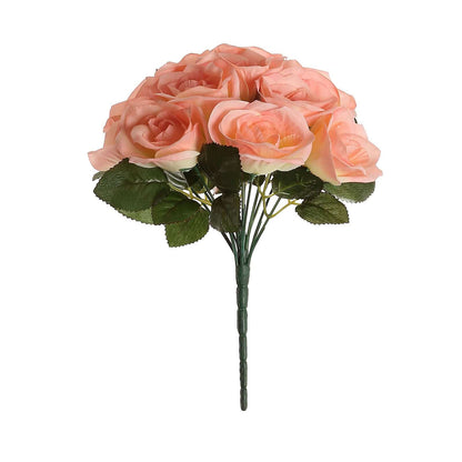 12" Peach Artificial Velvet - Like Fabric Rose Flower Bouquet Bush - NestOCart