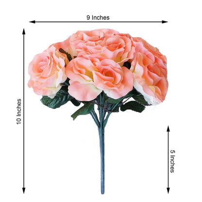 12" Peach Artificial Velvet - Like Fabric Rose Flower Bouquet Bush - NestOCart