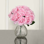12" Pink Artificial Velvet-Like Rose Flower Bouquet