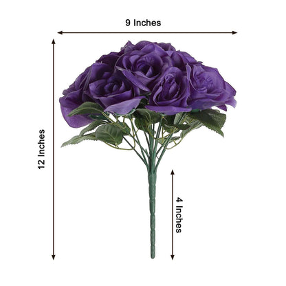 12" Purple Artificial Velvet - Like Fabric Rose Flower Bouquet Bush - NestOCart