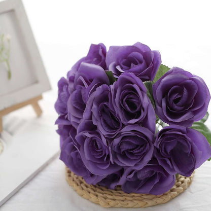 12" Purple Artificial Velvet - Like Fabric Rose Flower Bouquet Bush - NestOCart