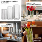 12" Ribbed Cylinder Glass Vases â€“ 6 Pack Clear Tall Vases for Floral Arrangements, Tabletop Decor & Events - Bell Racket Store
