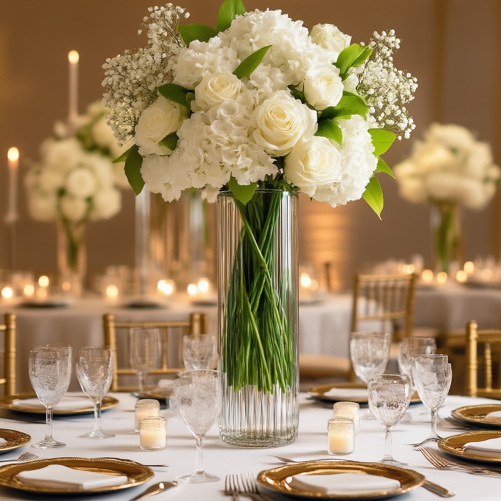 12" Ribbed Cylinder Glass Vases â€“ 6 Pack Clear Tall Vases for Floral Arrangements, Tabletop Decor & Events - Bell Racket Store