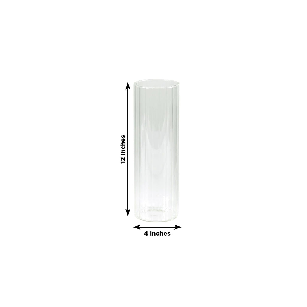 12" Ribbed Cylinder Glass Vases â€“ 6 Pack Clear Tall Vases for Floral Arrangements, Tabletop Decor & Events - Bell Racket Store