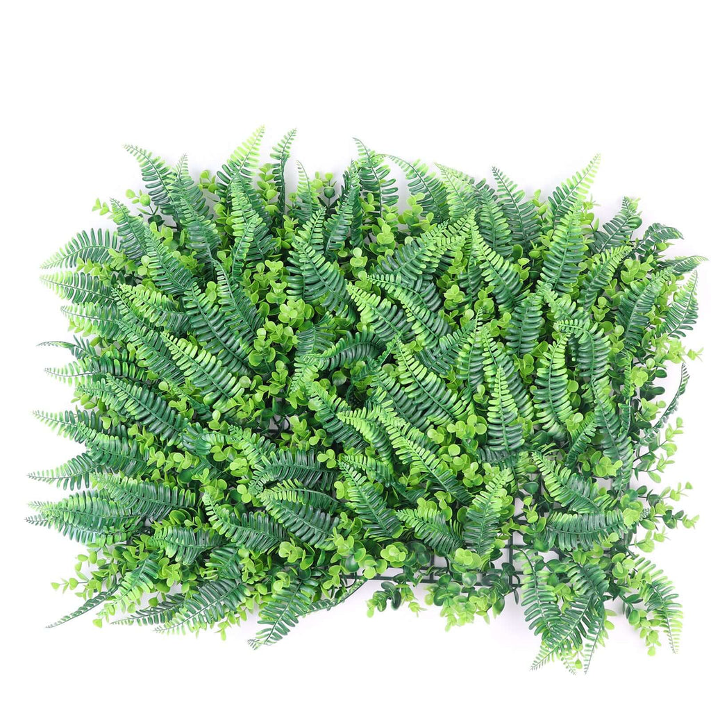 12 Sq. ft. Artificial Boston Fern Eucalyptus Boxwood Greenery Garden Wall, Grass Backdrop Mat, Indoor Outdoor UV Protected Assorted Foliage - 4 Panels - Bell Racket Store