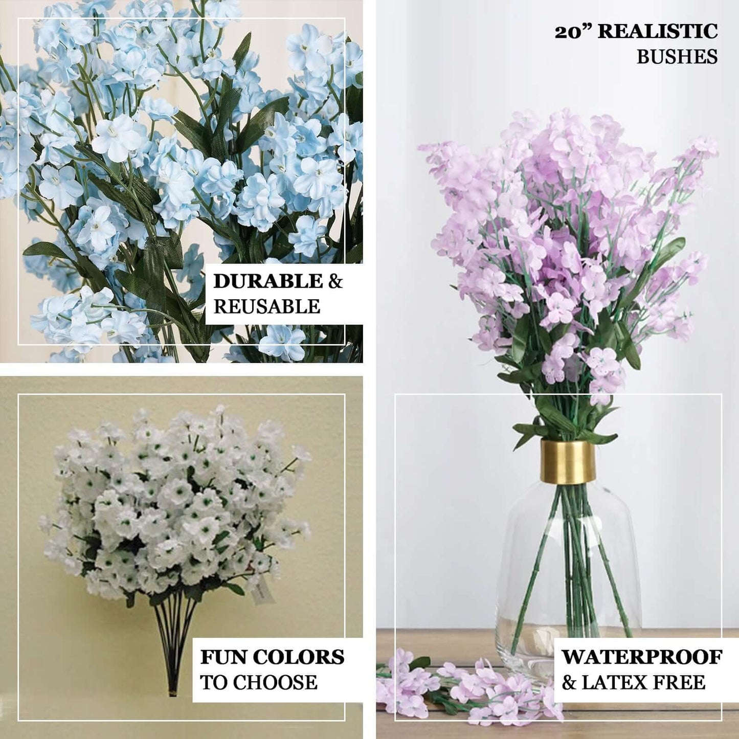 12 Stems Navy Blue Artificial Silk Babys Breath Flower Bushes Spray - NestOCart