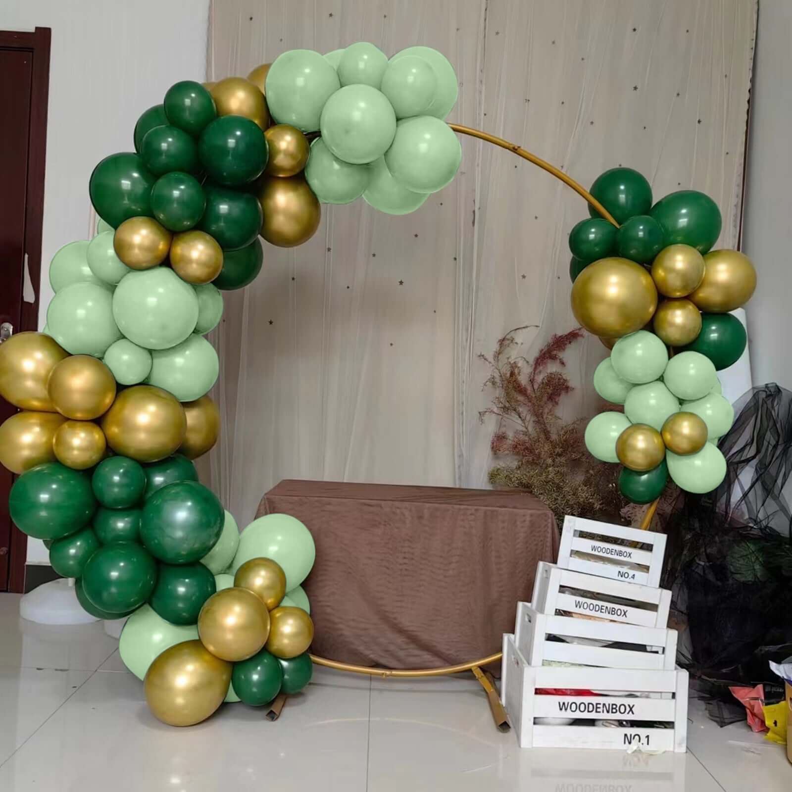 120 Pack Assorted Gold Green Latex Balloon Arch Kit, DIY Party Balloon Garland Decorations - Gold Hunter Emerald Green Sage Green - Bell Racket Store