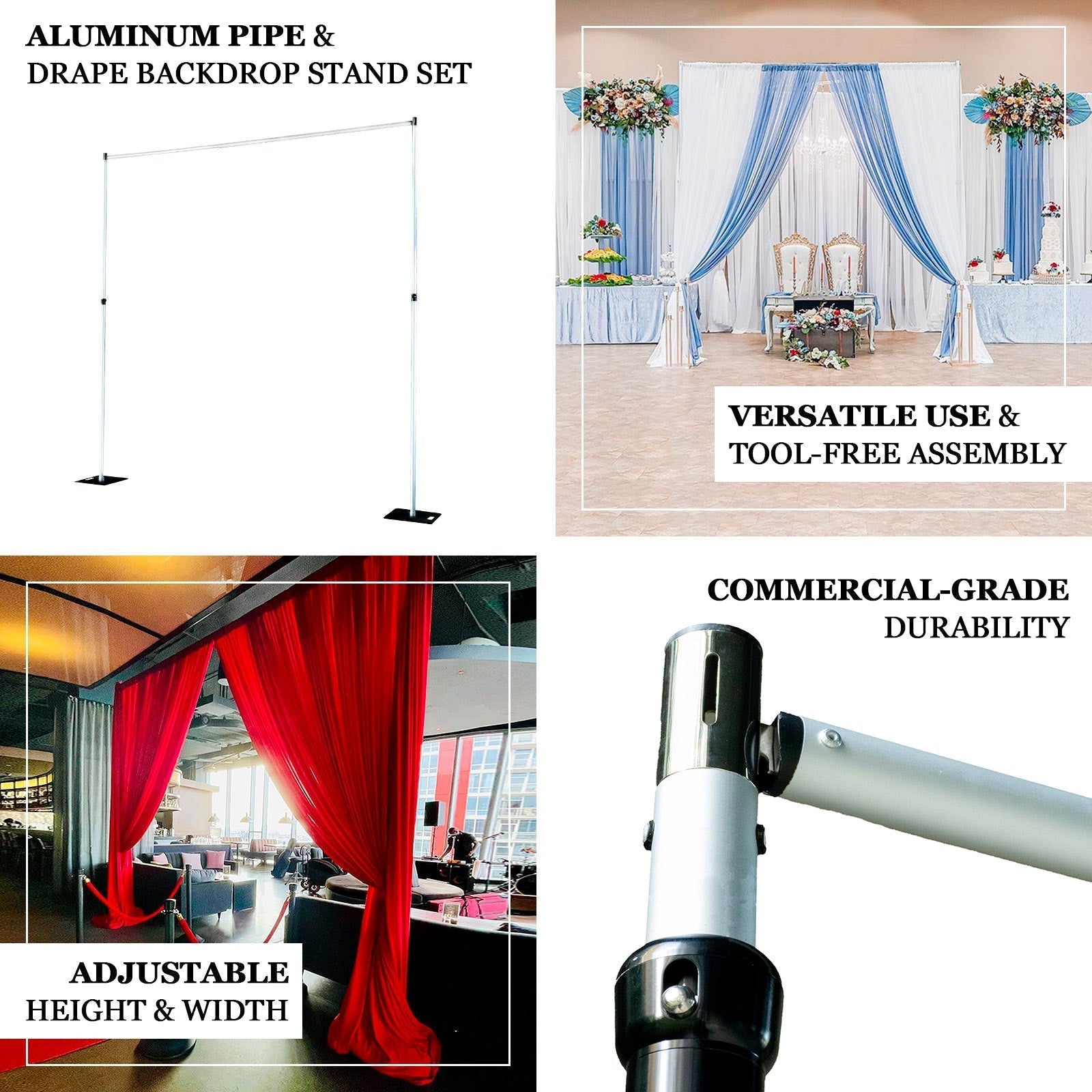 12ft Aluminum Adjustable Backdrop Stand with Heavy Steel Base Plate, Commercial Grade DIY Pipe and Drape Photography Background Frame - Bell Racket Store