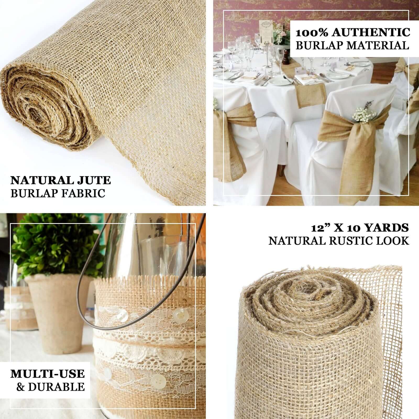 12"x10 Yards Natural Jute Burlap Fabric Roll, DIY Craft Fabric - NestOCart
