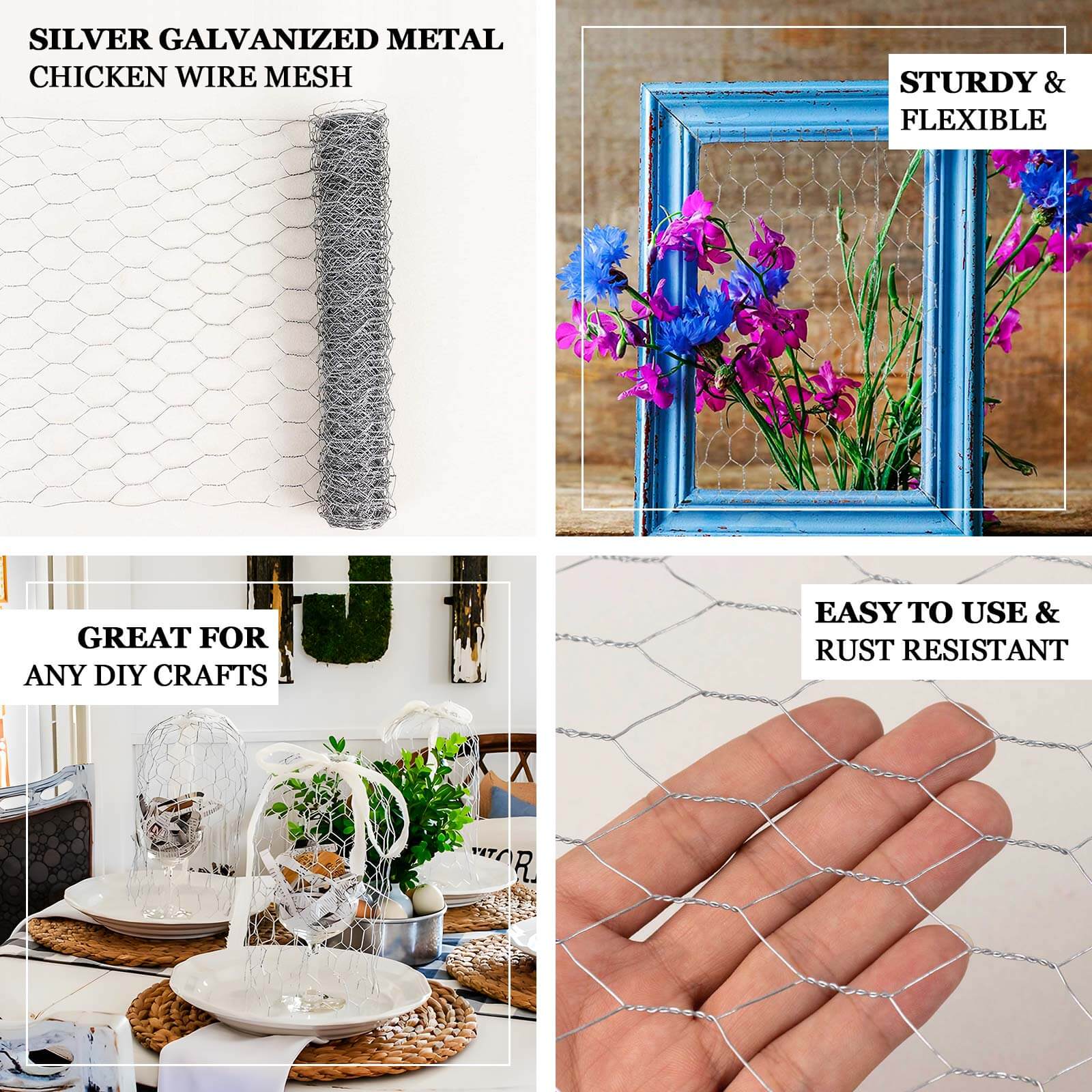 12"x16ft Silver Galvanized Metal Hexagonal Chicken Wire Mesh For DIY Crafts, Garden Fence Poultry Netting - Bell Racket Store