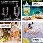 1.3 Gallon Glass Beverage Dispenser, Apothecary Jar Style Party Drink Dispenser with Diamond Texture and Lid - Versatile Serving Feature 21" - Bell Racket Store