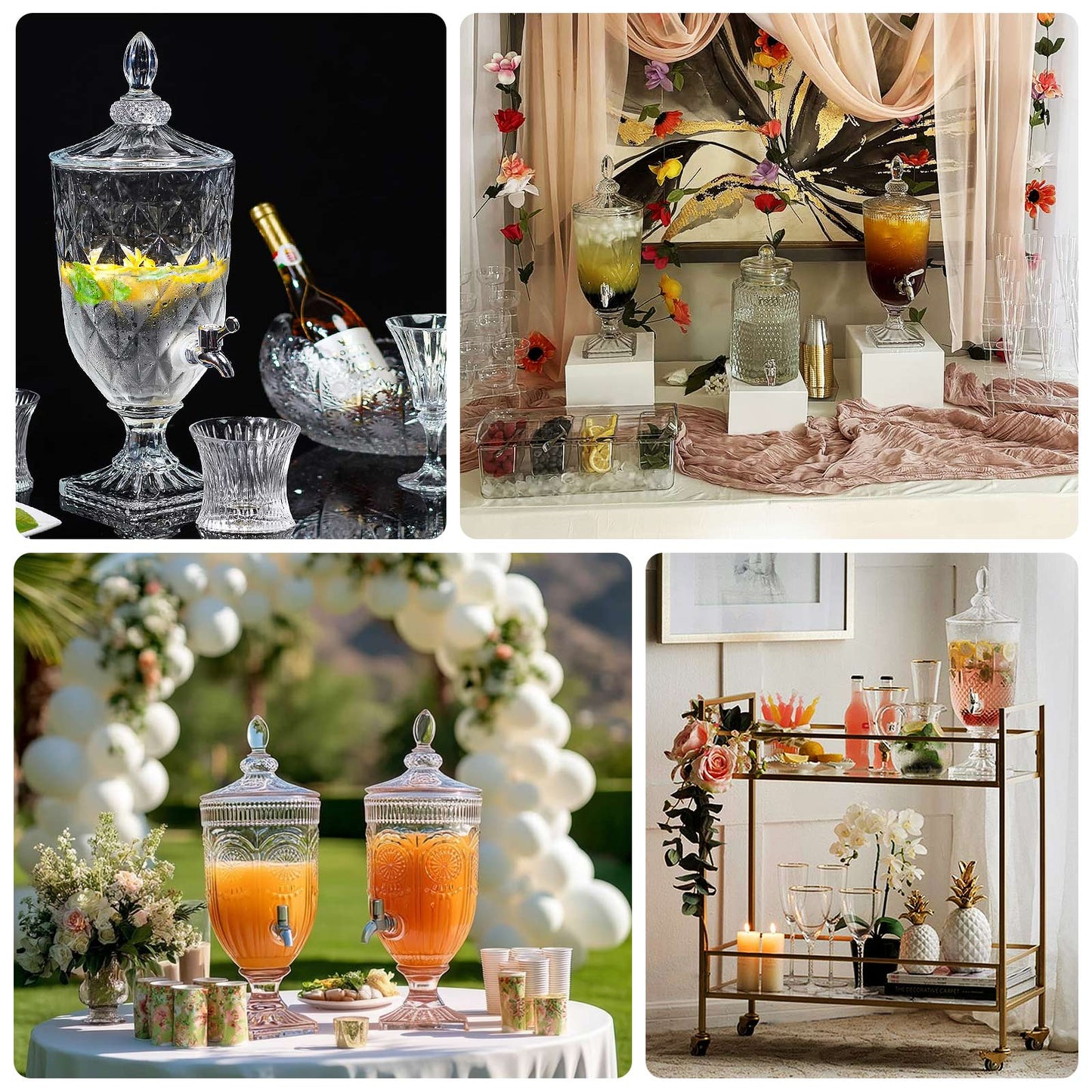 1.3 Gallon Glass Beverage Dispenser, Apothecary Jar Style Party Drink Dispenser with Diamond Texture and Lid - Versatile Serving Feature 21" - Bell Racket Store