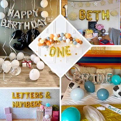 13" Gold Letter & Number Balloons, Shiny Metallic Mylar Foil Alphabet Balloons - NestOCart