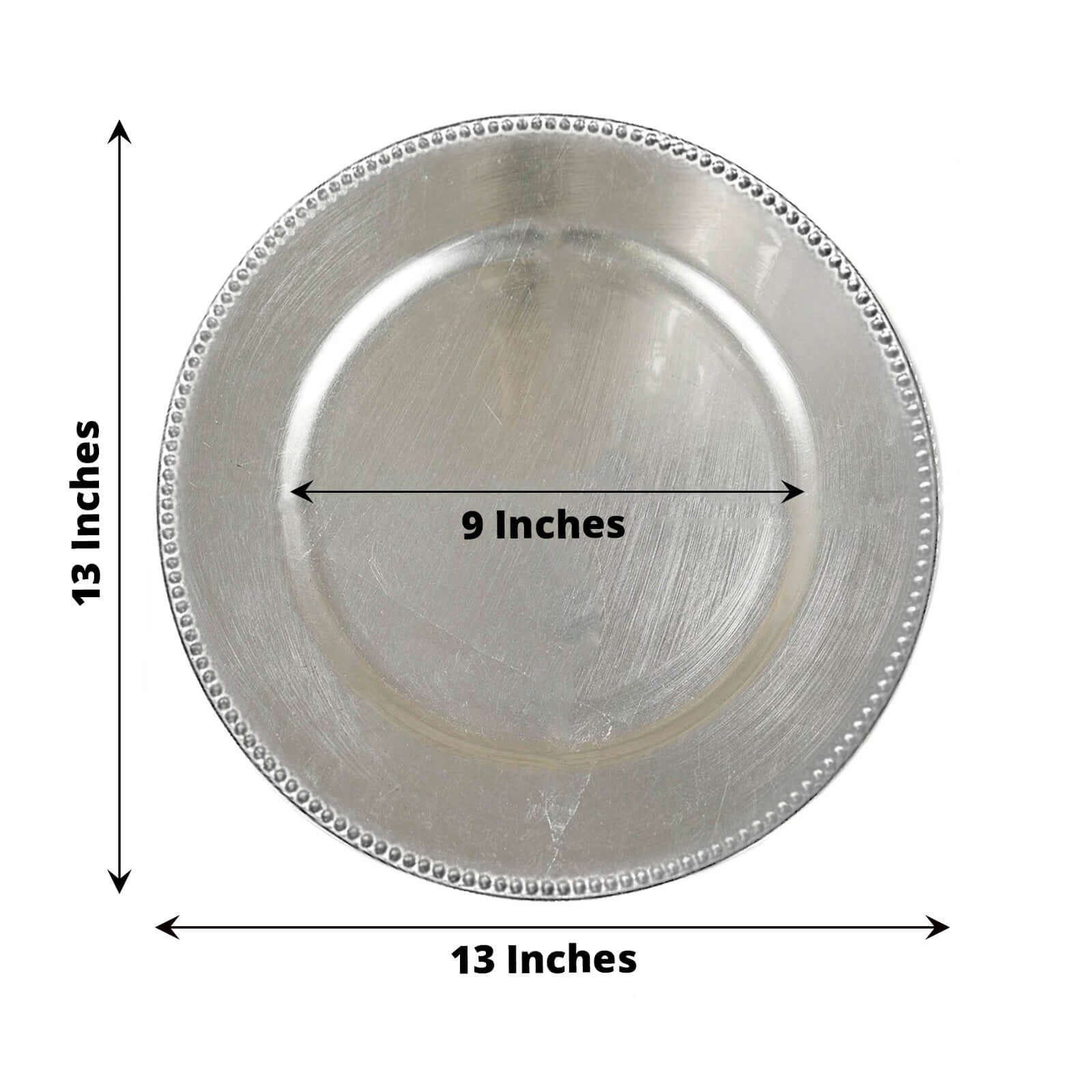 6-Pack Acrylic Round Charger Plates 13" in Silver with Beaded Rim, Dinner Charger Event Tabletop Decor