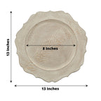 6-Pack Acrylic Round Charger Plates 13" in Rustic White with Wood Grain Scalloped Rim, Decorative Dinner Party Charger Tableware