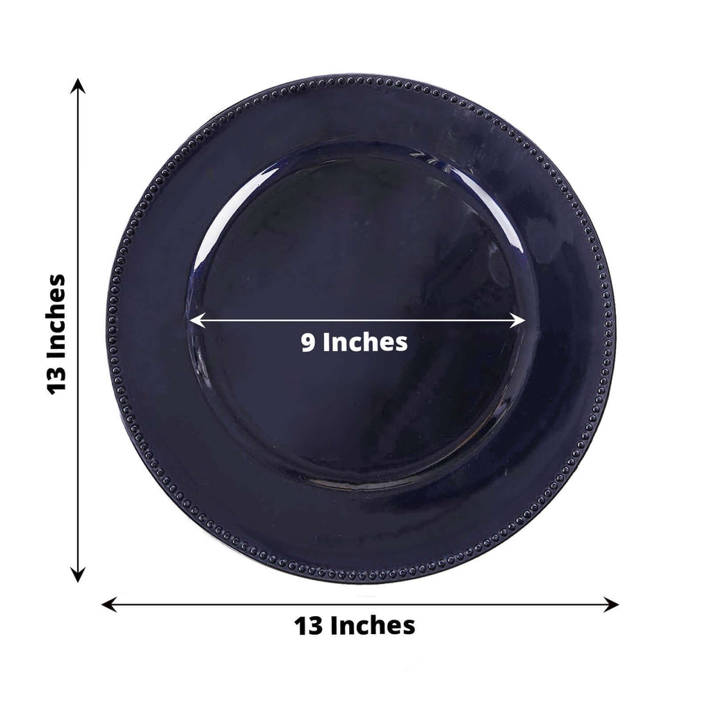6-Pack Acrylic Round Charger Plates 13" in Navy Blue with Beaded Rim, Dinner Charger Event Tabletop Decor
