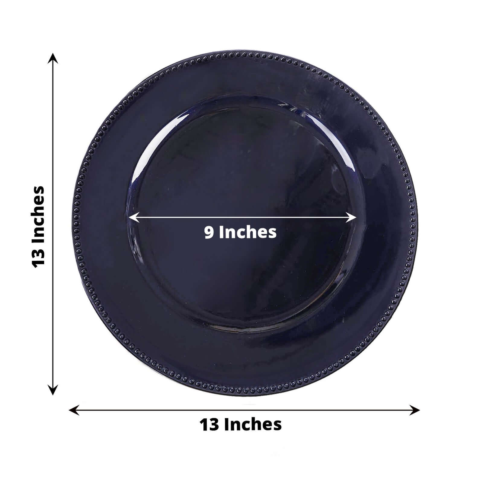 6-Pack Acrylic Round Charger Plates 13" in Navy Blue with Beaded Rim, Dinner Charger Event Tabletop Decor