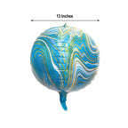 3 Pack 13" 4D Blue Gold Marble Sphere Foil Helium or Air Balloons
