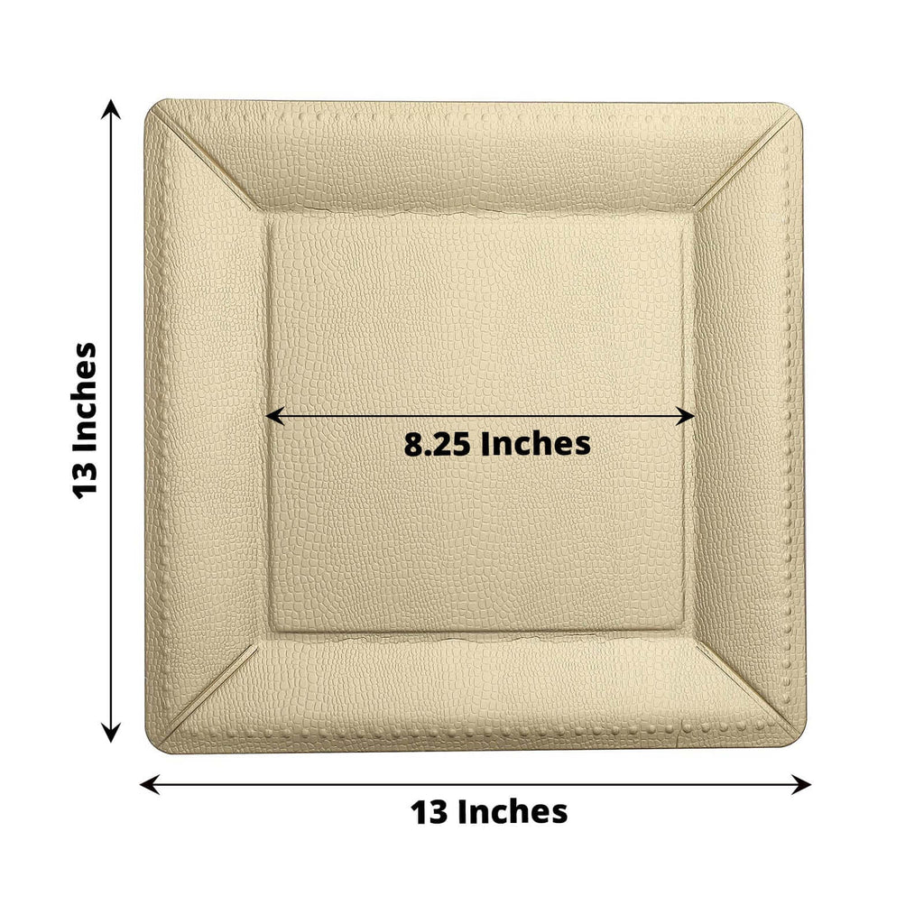 10-Pack Disposable Square Charger Plates in Champagne with Leather Like Texture - 1100GSM Durable Paper Chargers 13"