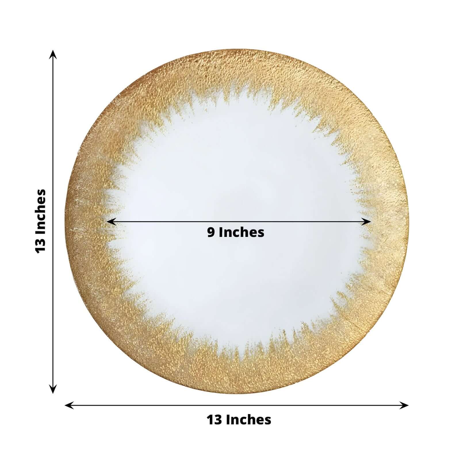 8-Pack Glass Round Charger Plates 13" in Clear with Metallic Gold Spray Rim, Decorative Dinner Charger Tableware