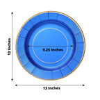 25-Pack Disposable Round Charger Plates in Royal Blue Sunray Design with Gold Rim - 350GSM Heavy Duty Paper Chargers 13"
