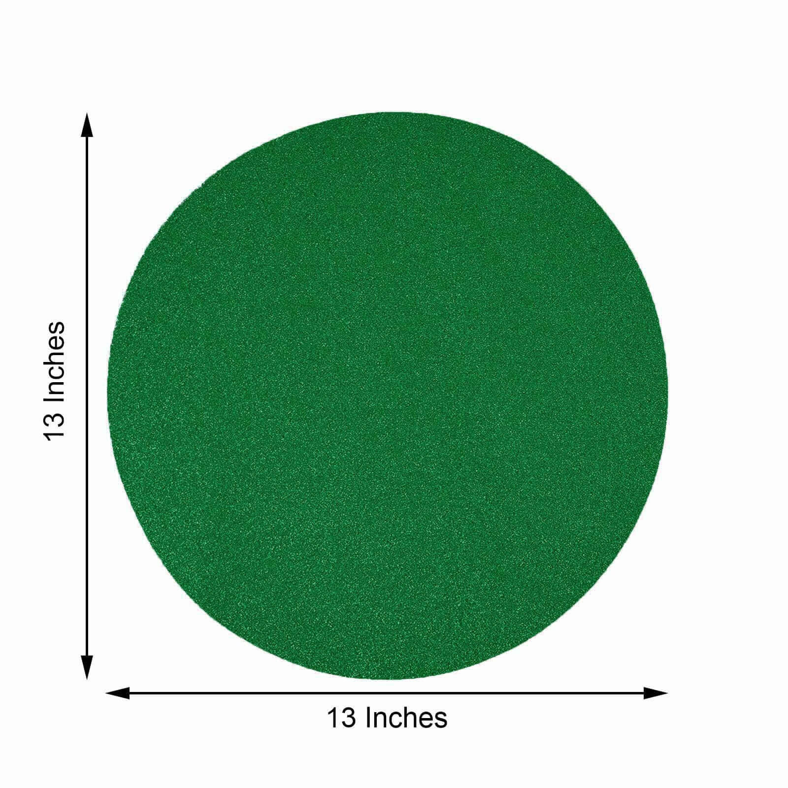 6-Pack Placemats Glitter Design Green Sparkle Round - Non-Slip Decorative Dining Table Mats 13"