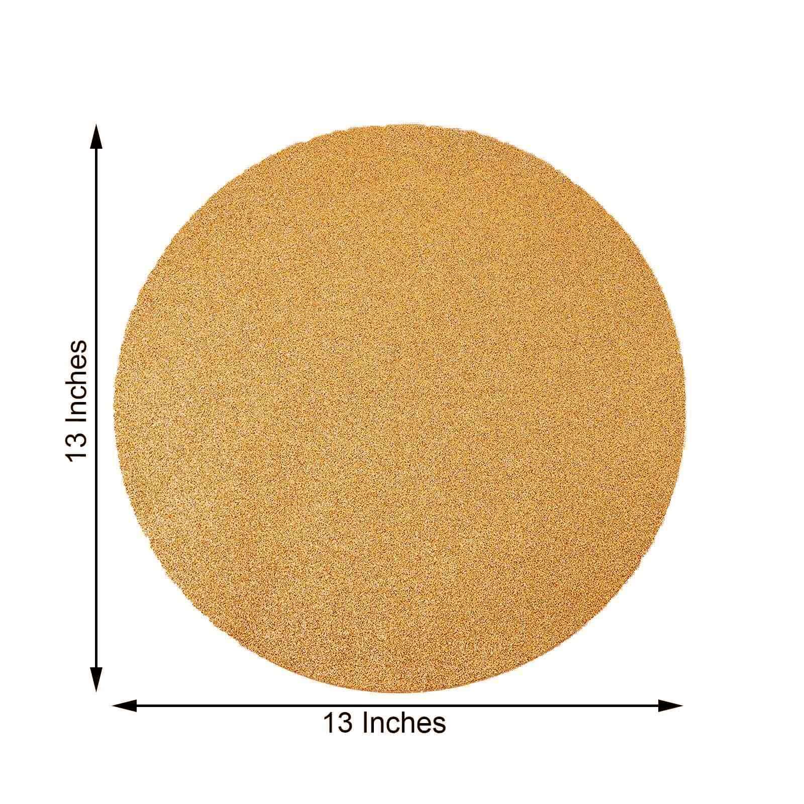6-Pack Placemats Glitter Design Champagne Sparkle Round - Non-Slip Decorative Dining Table Mats 13"