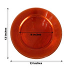 6-Pack Acrylic Round Charger Plates 13" in Orange with Beaded Rim, Dinner Charger Event Tabletop Decor