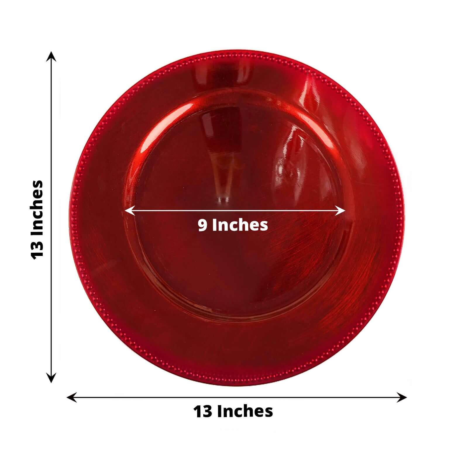 6-Pack Acrylic Round Charger Plates 13" in Red with Beaded Rim, Dinner Charger Event Tabletop Decor