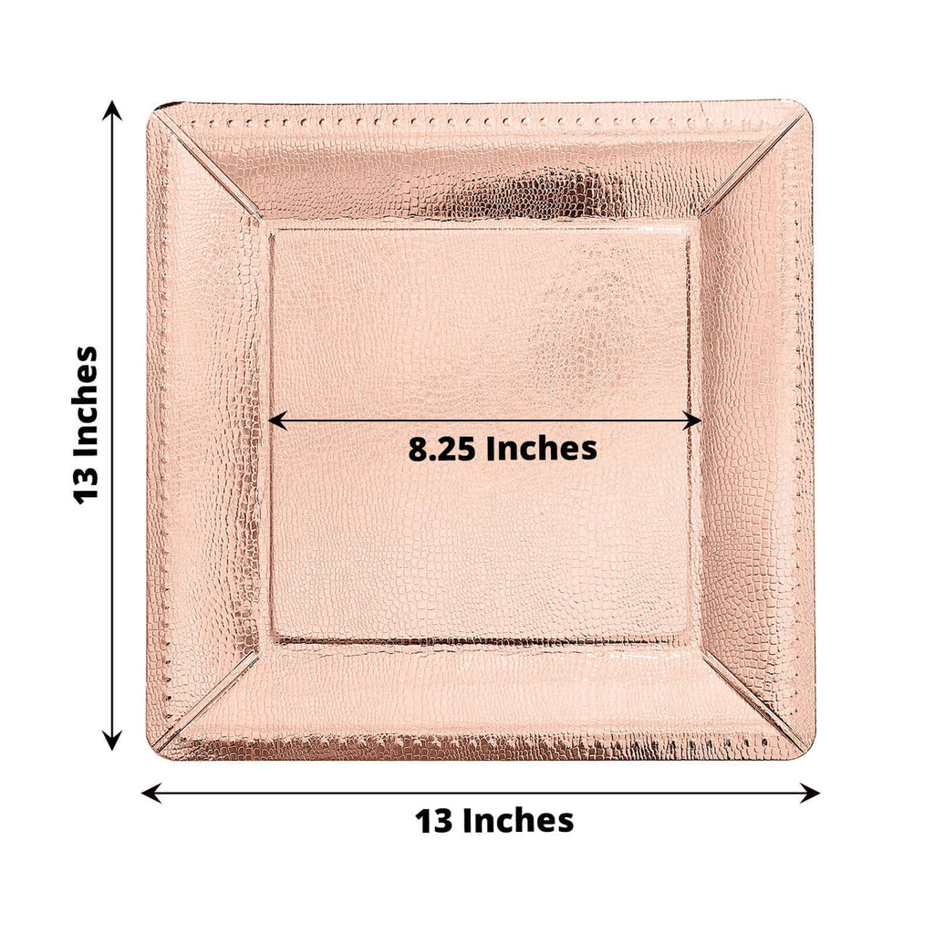 10-Pack Disposable Square Charger Plates in Rose Gold with Leather Like Texture - 1100GSM Durable Paper Chargers for Sophisticated Events 13"