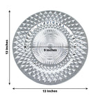 6-Pack Plastic Round Charger Plates 13" in Silver with Diamond Pattern, Sparkling Disposable Dinner Charger Tableware