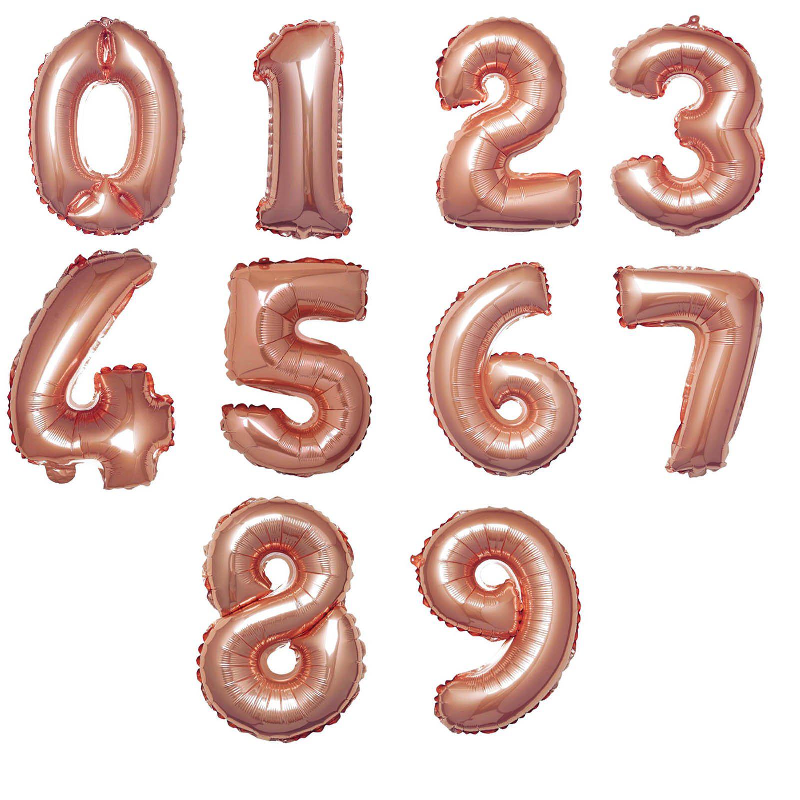 13" Metallic Rose Gold Mylar Foil 0 - 9 Number Balloons - Bell Racket Store