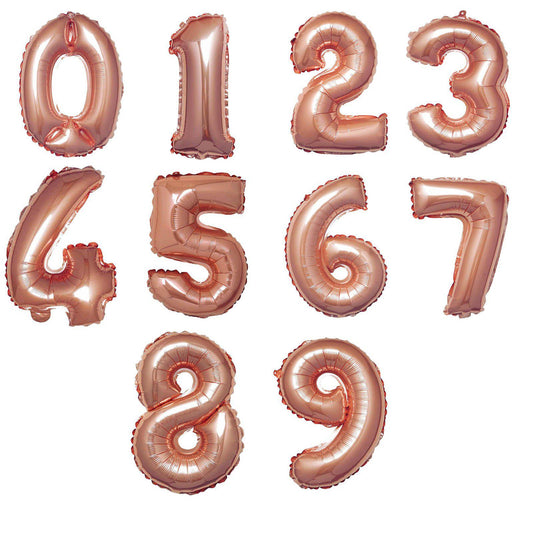 13" Metallic Rose Gold Mylar Foil 0 - 9 Number Balloons - Bell Racket Store