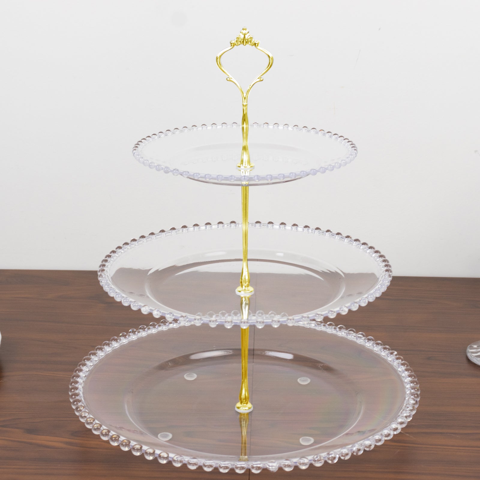 14" Clear 3 - Tier Plastic Dessert Display Stand With Beaded Rim, Round Cupcake Tower Tea Party Serving Platter With Top Handle - Bell Racket Store