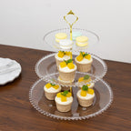14" Clear 3 - Tier Plastic Dessert Display Stand With Beaded Rim, Round Cupcake Tower Tea Party Serving Platter With Top Handle - Bell Racket Store