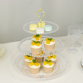 14" Clear 3 - Tier Plastic Dessert Display Stand With Beaded Rim, Round Cupcake Tower Tea Party Serving Platter With Top Handle - Bell Racket Store