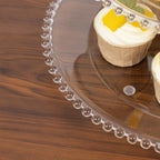 14" Clear 3 - Tier Plastic Dessert Display Stand With Beaded Rim, Round Cupcake Tower Tea Party Serving Platter With Top Handle - Bell Racket Store