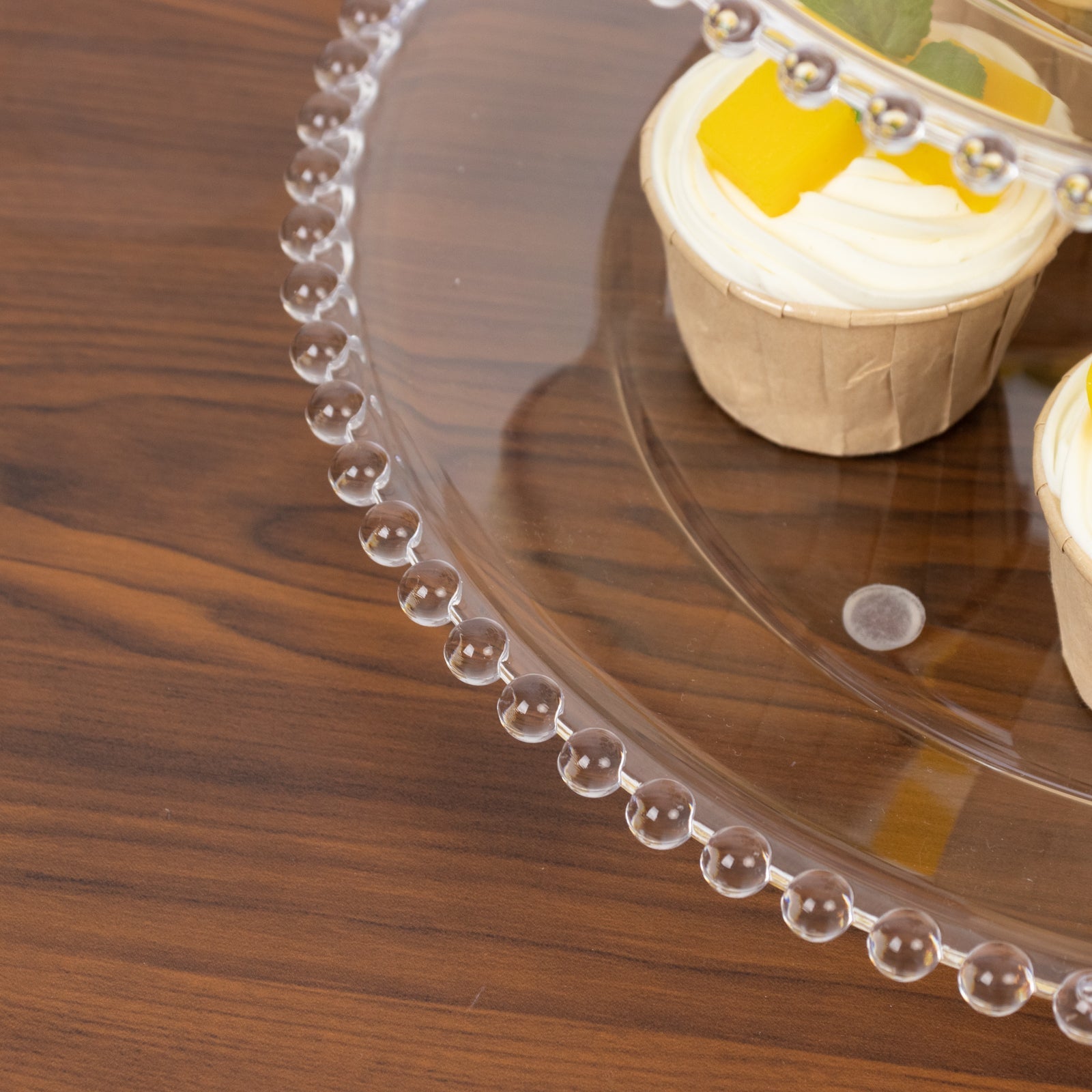 14" Clear 3 - Tier Plastic Dessert Display Stand With Beaded Rim, Round Cupcake Tower Tea Party Serving Platter With Top Handle - Bell Racket Store