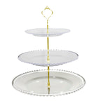 14" Clear 3 - Tier Plastic Dessert Display Stand With Beaded Rim, Round Cupcake Tower Tea Party Serving Platter With Top Handle - Bell Racket Store